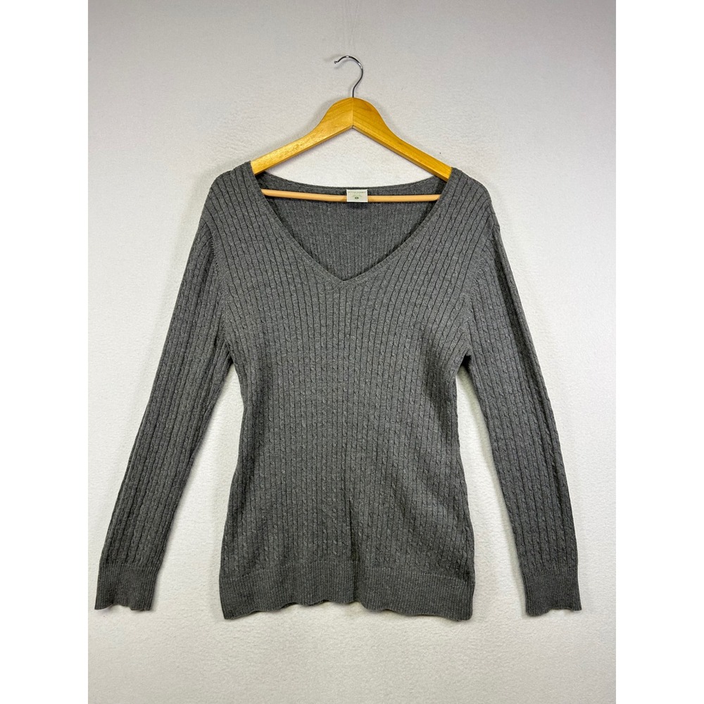 Classic Minimalist Motherhood Maternity Womens Large Grey Cable Knit Sweater